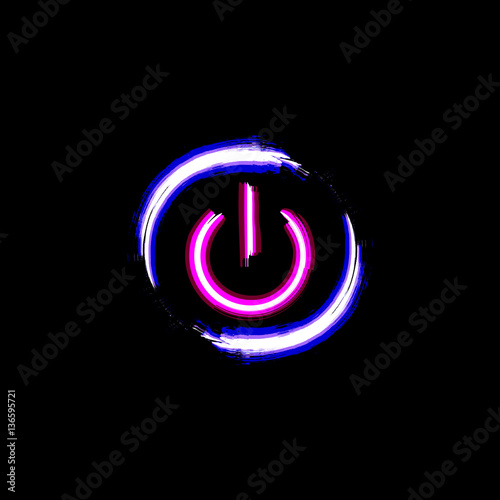 ON and OFF neon circle button, isolated on black background. Light power sign. Shut down icon. Grunge design. Symbol of technology, computer, energy and web. Vector illustration