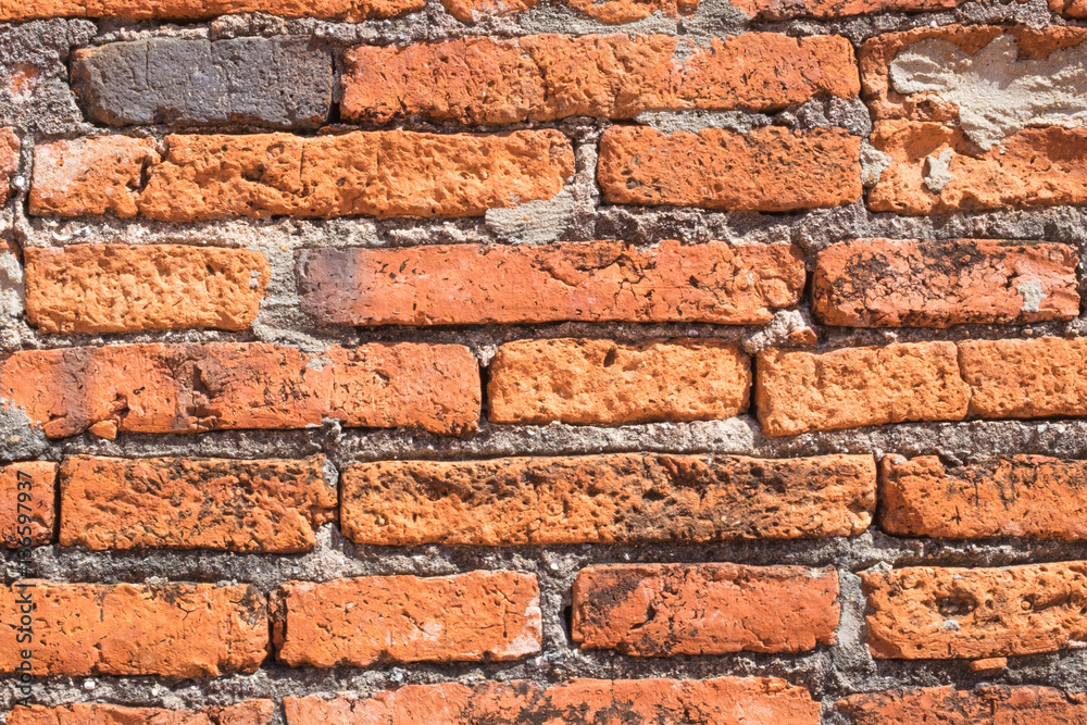 Old rough red brick wall background texture