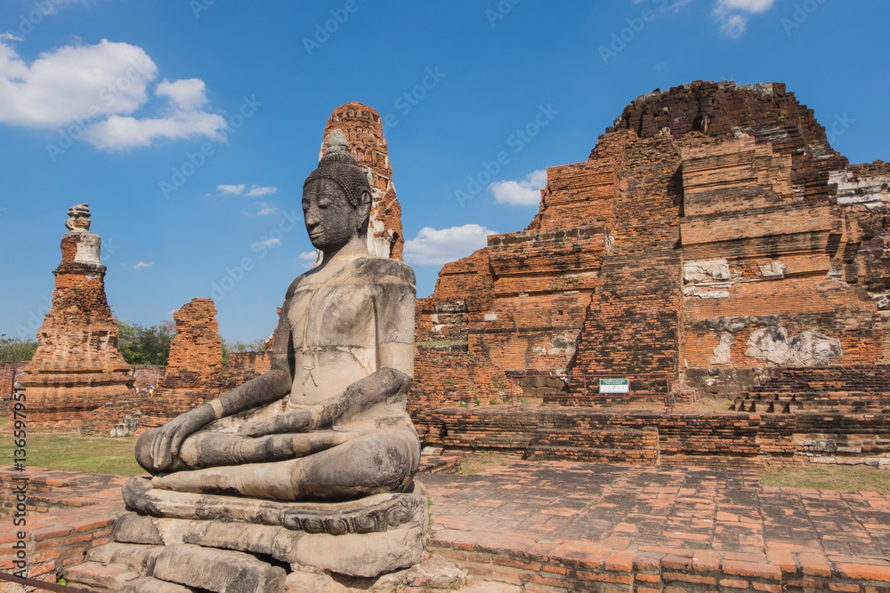 Buddha statue in Wat Mahathat, the historical Park of Ayutthaya