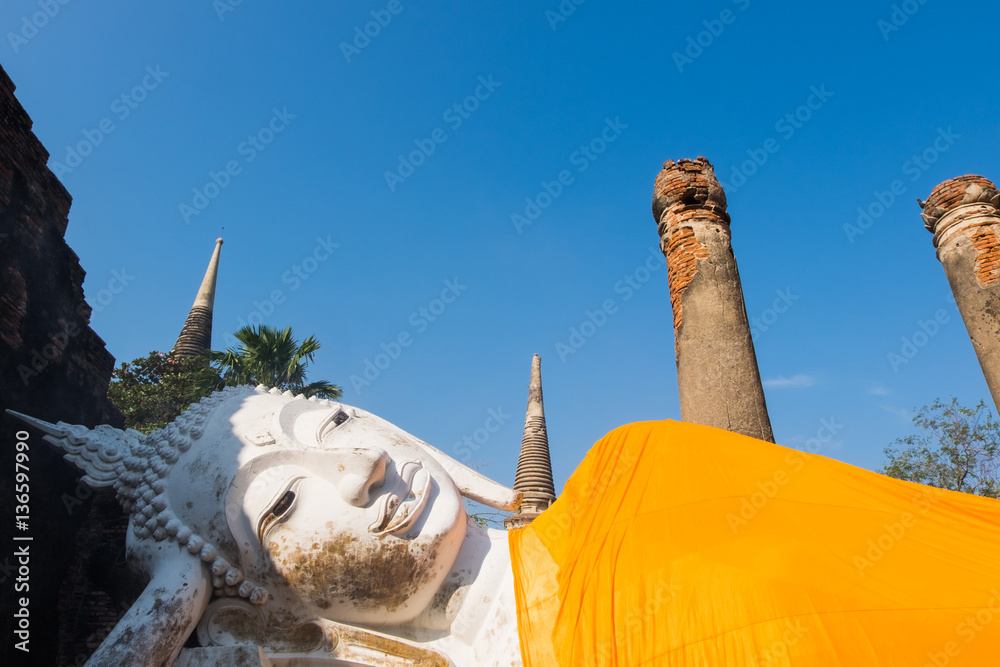 Giant Buddha reclining statue in Wat Yai Chai Mongkhon, the hist