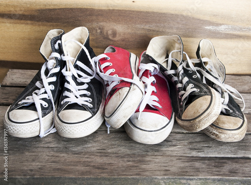 Sneakers on the wooden floor