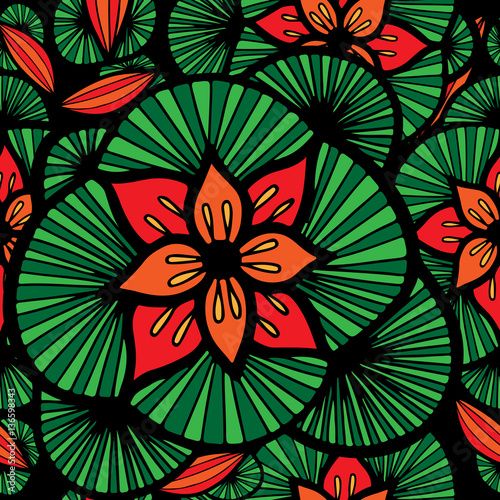 Seamless pattern with abstract red flower