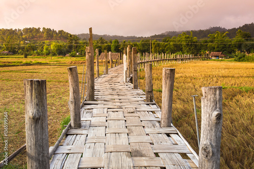 Su Tong Pe bamboo bridge at Mae Hong Son, Thailand