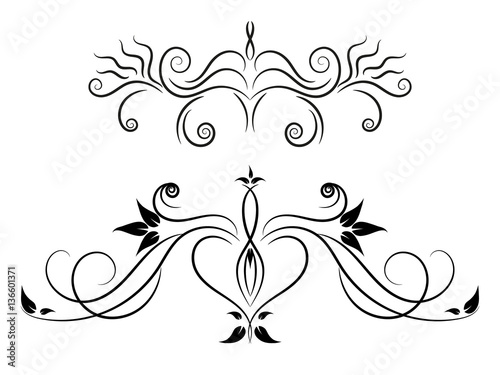 Set of black and white floral ornament for design. Tattoo floral ornament.
