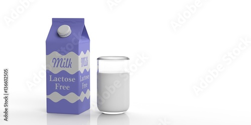 Carton box and glass of milk. 3d illustration