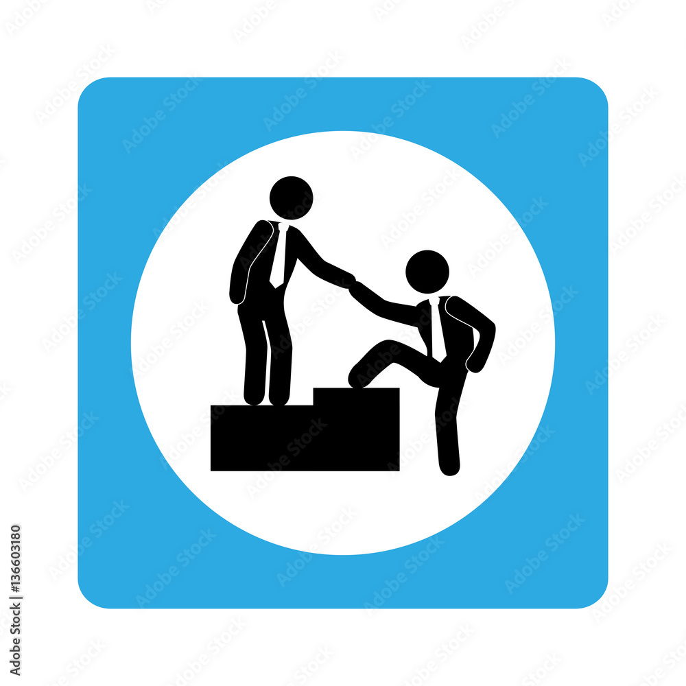 square border with silhouette pictogram executive men in stairs vector illustration