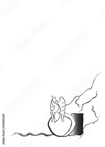 Angel - Easter resurrection abstract artistic simple black and white drawing vector illustration