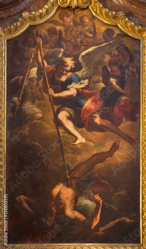Canvas Print VIENNA, AUSTRIA - DECEMBER 19, 2016: The archangel Michael painting in church Mariahilfer Kirche by unknown artist of 18