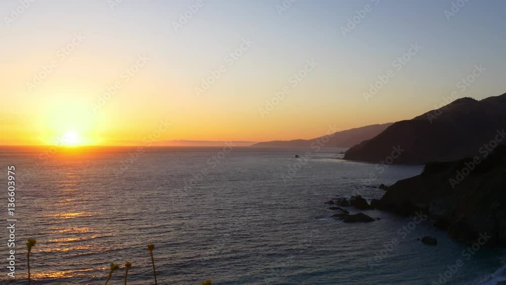 famous california sunset place big sur ocean bay panorama 4k usa
