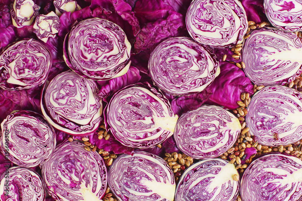 Set of red cabbage and beans. Set of red cabbage and beans.