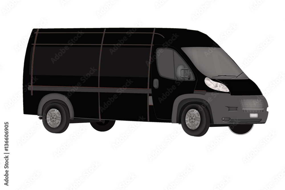 black minibus on a white background. Isolated Minibus