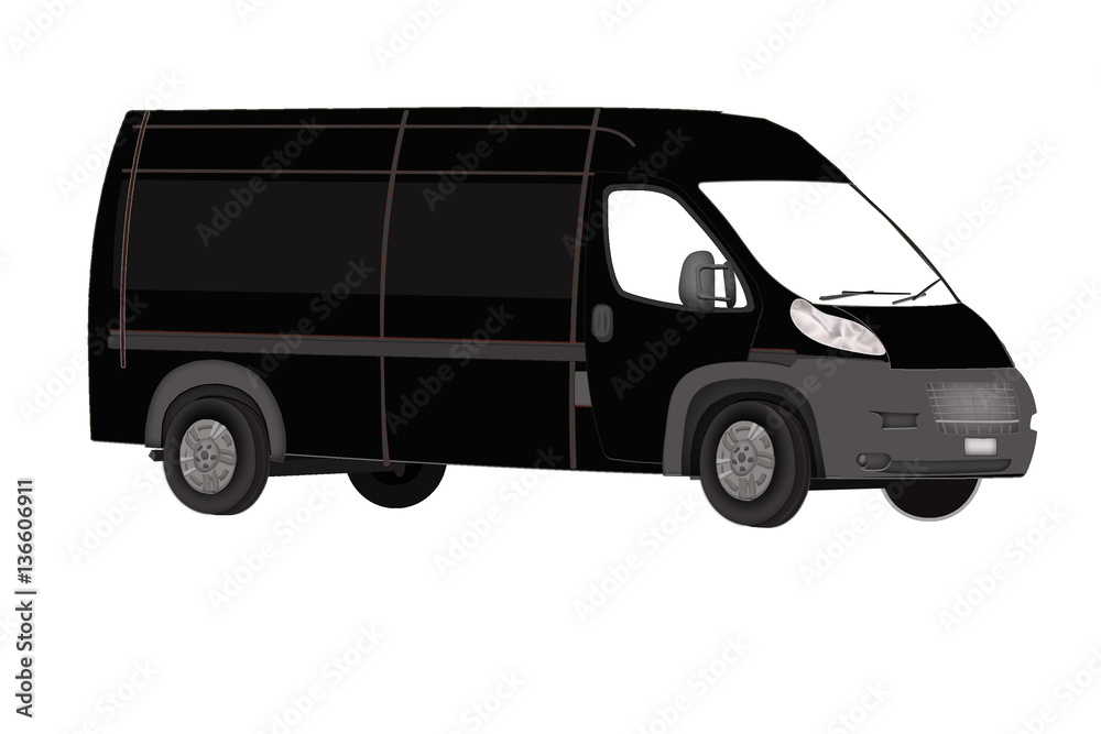 black minibus on a white background. Isolated Minibus