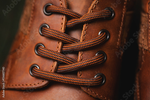 laces on leather shoes closeup
