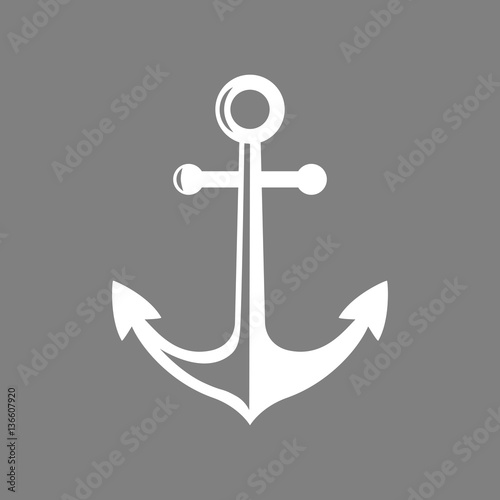 White anchor vector icon on grey background