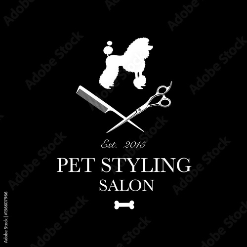 Logo for pet hair salon, styling and grooming shop, pet store for dogs and cats. Vector illustration