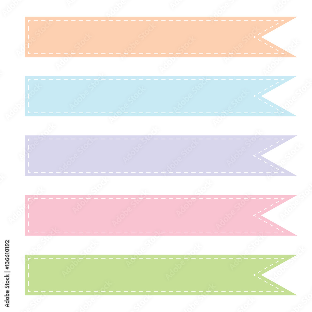 collection of kid tone colors ribbons with dash line isolated on collection of kid tone colors ribbons with dash line isolated on