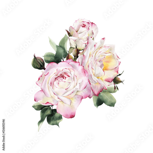 Bouquet of roses  watercolor  can be used as greeting card  invi