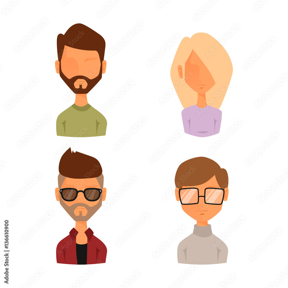 Set of people portrait face icons web avatars flat style vector. Set of people portrait face icons web avatars flat style vector.