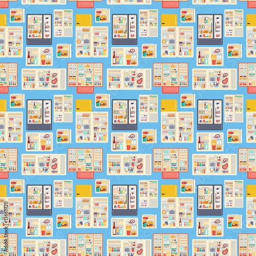 Open refrigerator products vector seamless pattern.