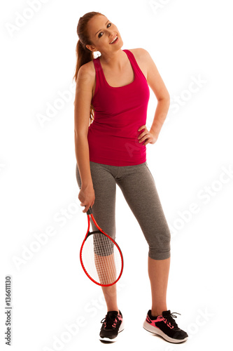 tennis  - fit woman with racket isolated over white background © Samo Trebizan