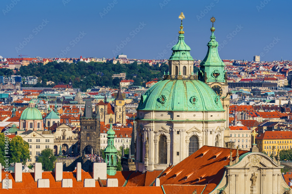 Panoramic aerial view on the city's historic center from Hradcany, Prague, Czech Republic