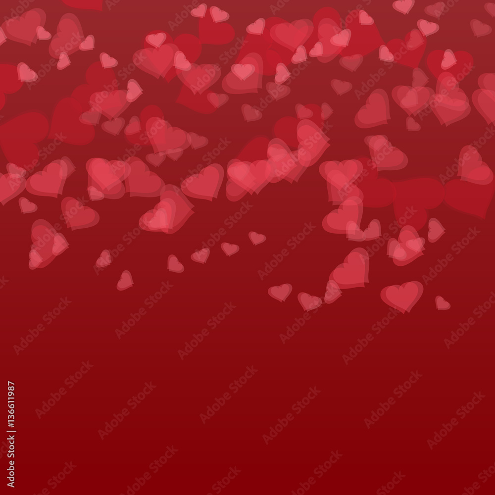 Red Transparent hearts on gradient background. Valentine s Day. illustration