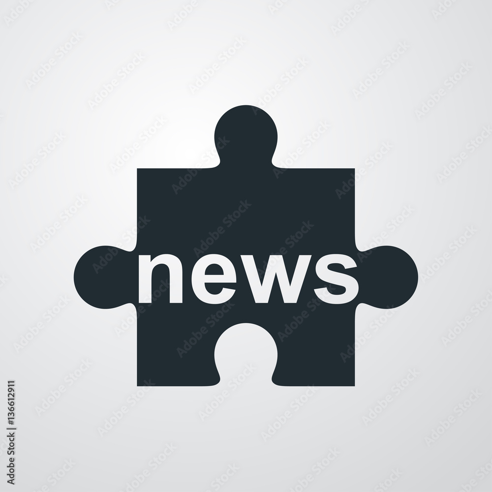 Icono plano puzzle texto news en fondo degradado