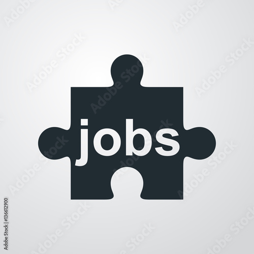 Icono plano puzzle texto jobs en fondo degradado