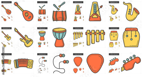 Music line icon set.
