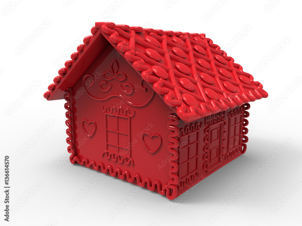 3D illustration - red detailed gingerhouse 3D illustration - red detailed gingerhouse