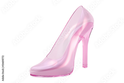 pink crystal high heel, glass slipper. 3D rendering