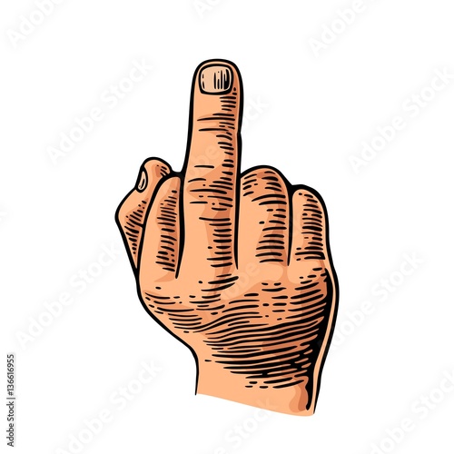Middle finger sign by male hand. Fuck you.