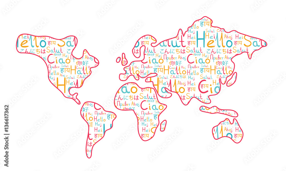 Obraz premium World map on the white background pink hello pattern
