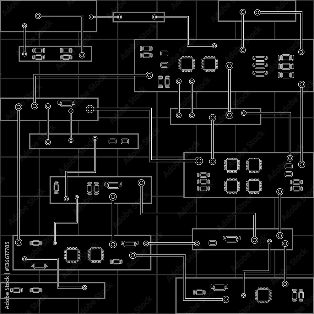 Circuit board vector background . Abstract vector black background with high tech circuit board, graphic . Eps 10 vector illustration