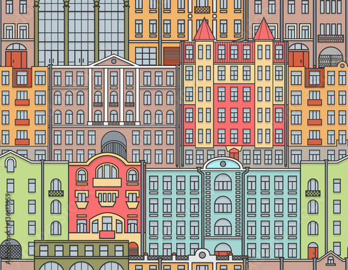 Europe city. Seamless pattern. Colorful