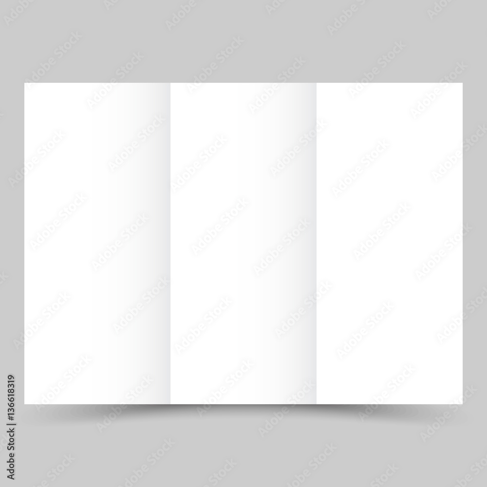 Blank white tri fold paper brochure with shadow. Blank white tri fold paper brochure with shadow.