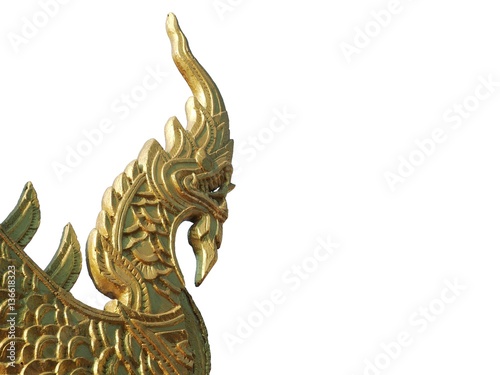 Naga or Serpent King statue in buddhist temple isolated on white background