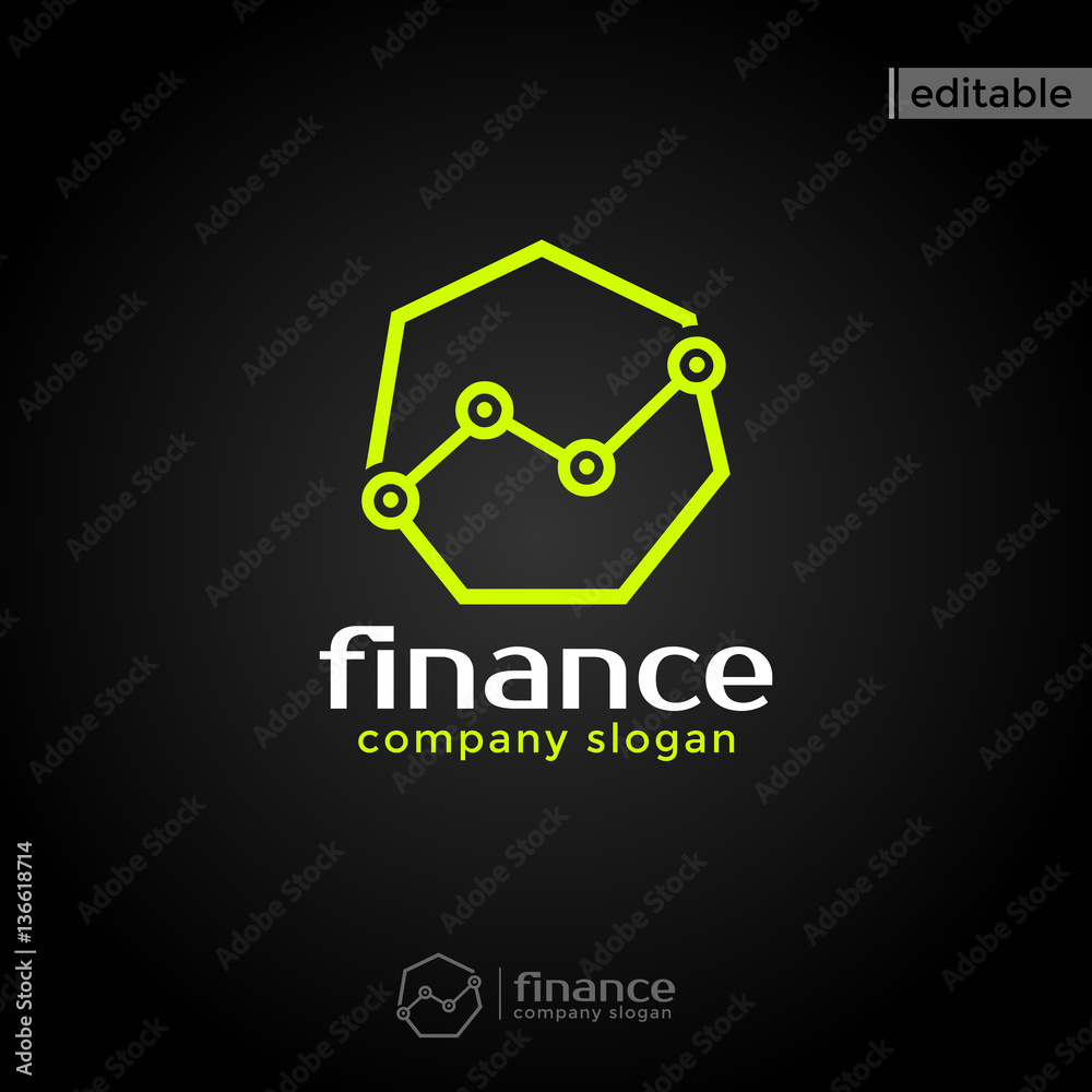 heptagon finance logo. modern eye catching logo with green color