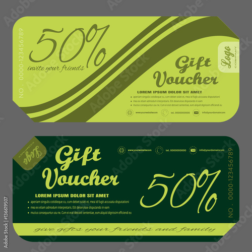 Blank of gift voucher vector illustration to increase sales on green and dark green background with lines.