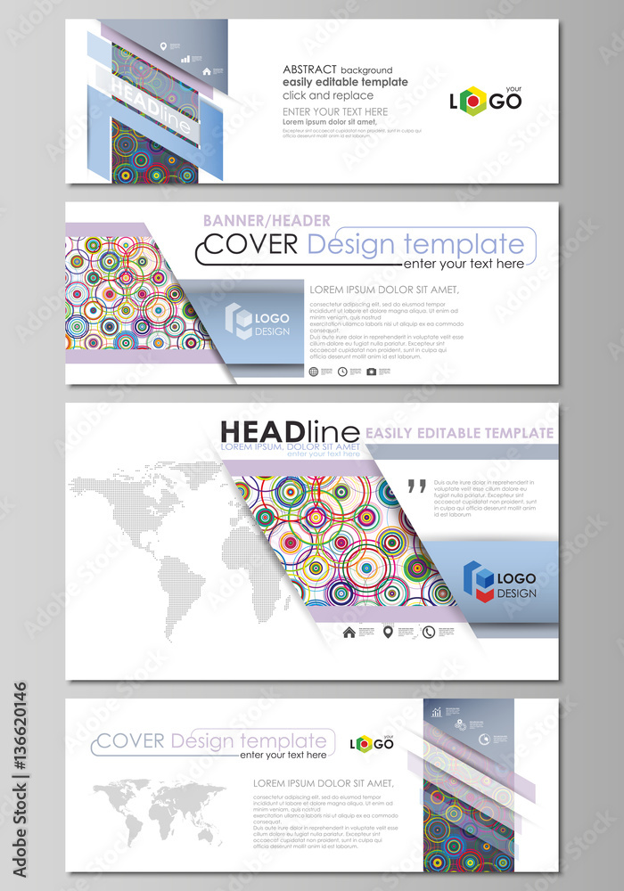 Social media and email headers, modern banners. Business templates. Abstract design template, vector layouts in popular sizes. Bright color background in minimalist style made from colorful circles.