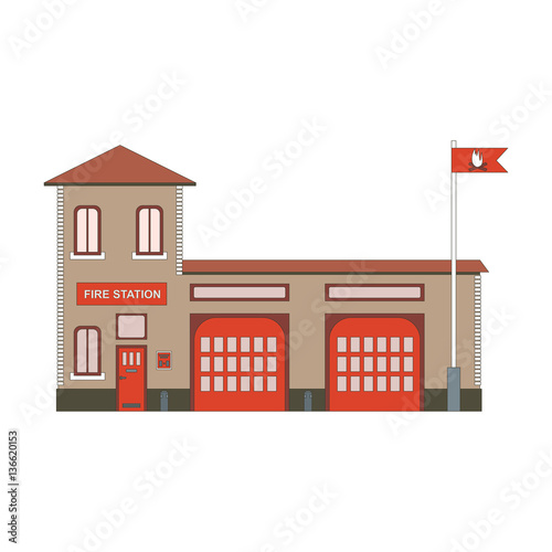 Fire station building icon. Vector flat illustration