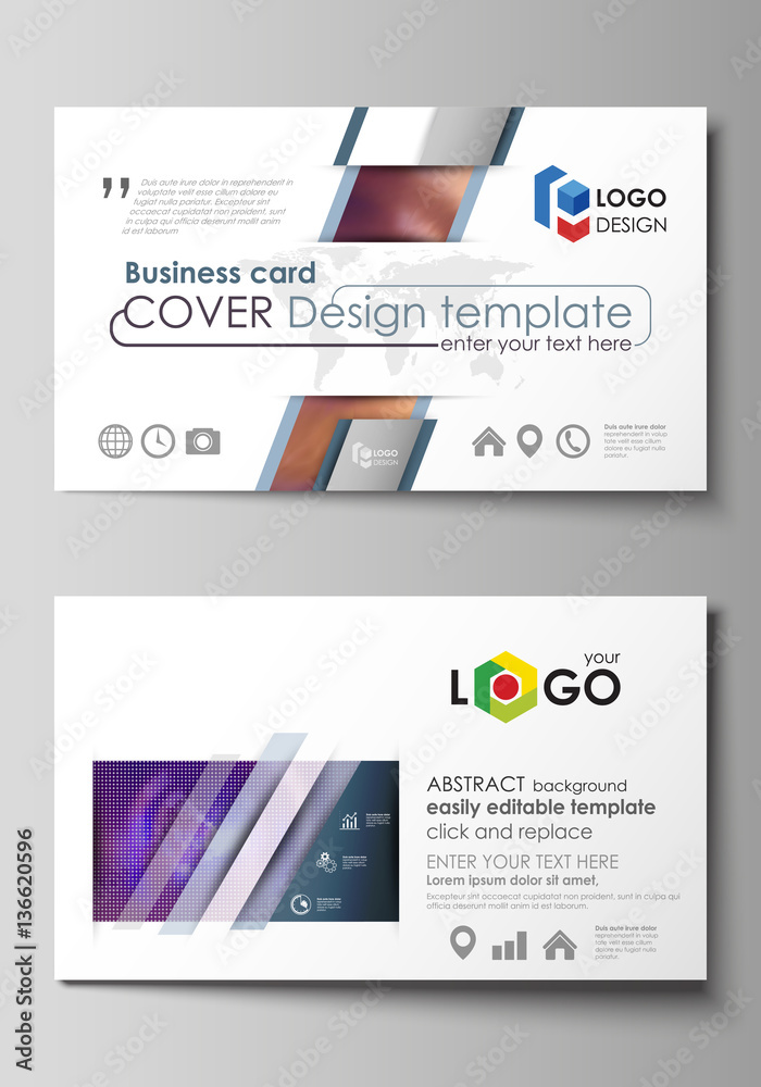 Business card templates. Easy editable layout, abstract vector template. Bright color colorful design, beautiful futuristic background.