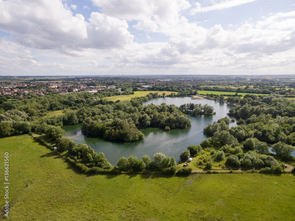 Drone Pictures over a Lake in Leicester England Drone Pictures over a Lake in Leicester England
