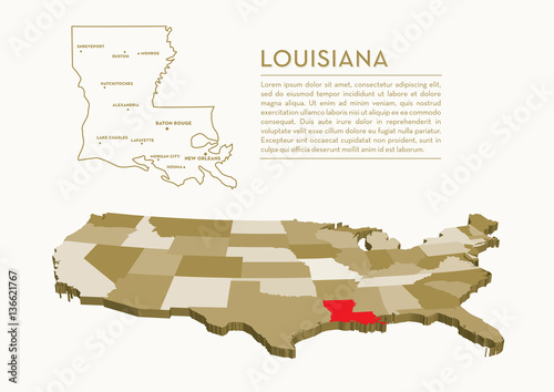 3D USA State map - LOUISIANA