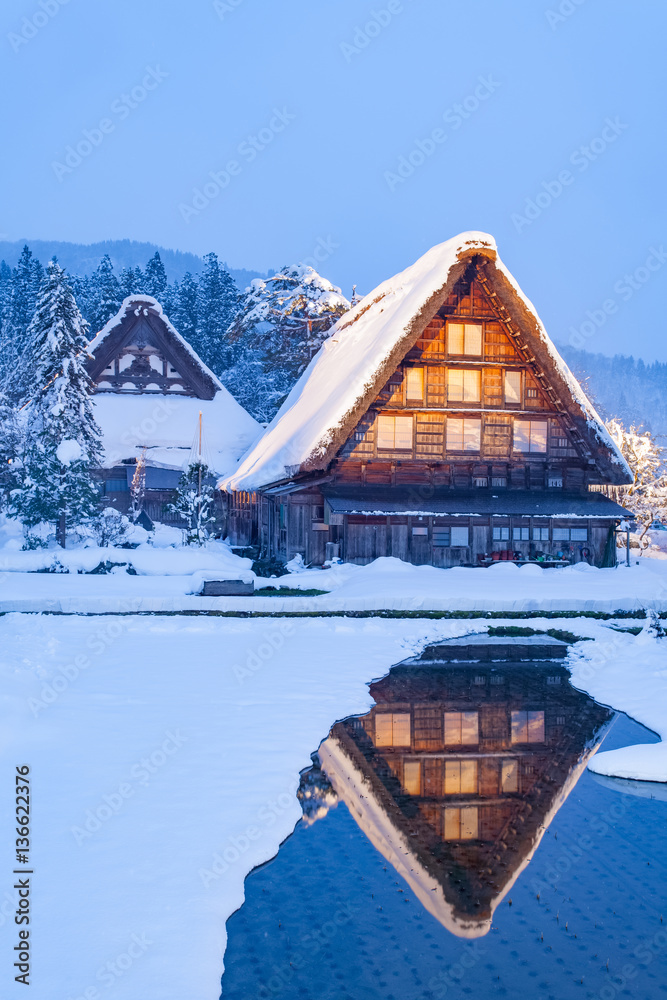 Fototapeta premium World Heritage Site Shirakawago village and Winter Illumination