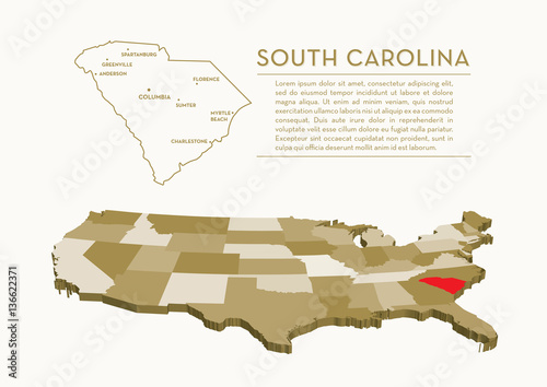 3D USA State map - SOUTH CAROLINA