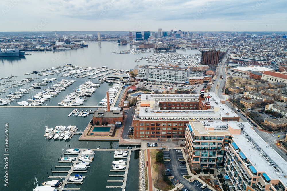 Fototapeta premium Aerial view of the Canton waterfront, in Baltimore, Maryland.