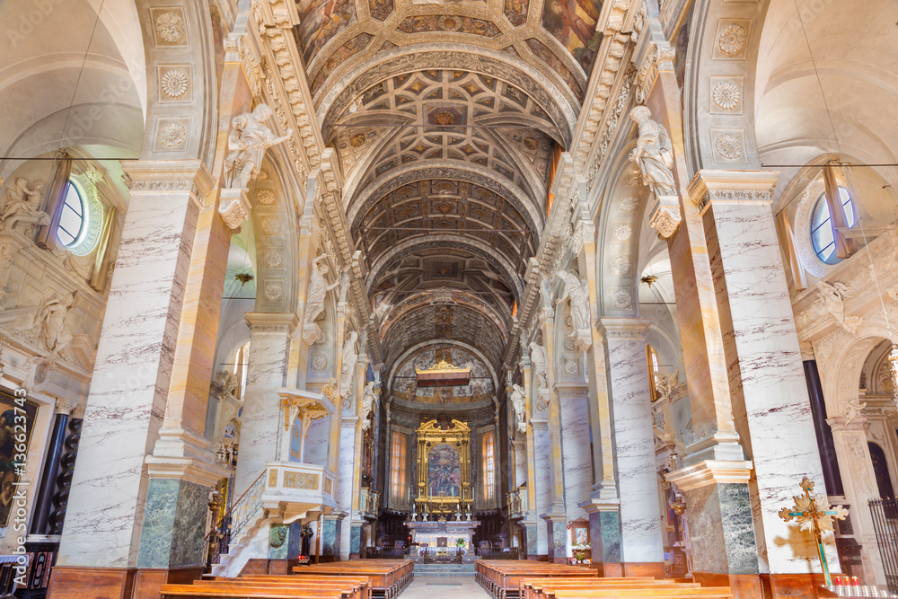 CREMONA, ITALY - MAY 24, 2016: The nave of St. Augustine church.
