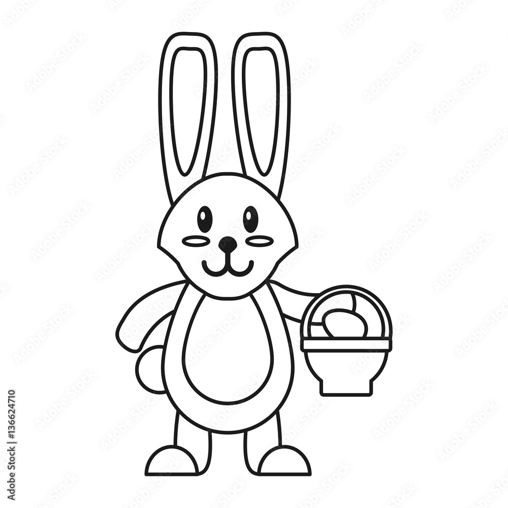 Fototapeta premium easter bunny with basket egg thin line vector illustration eps 10