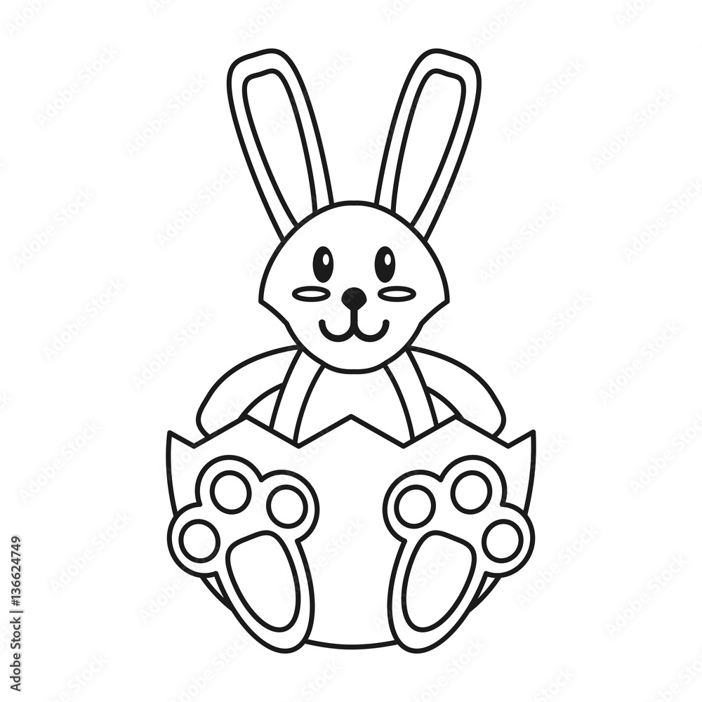 Obraz premium easter bunny with broken egg thin line vector illustration eps 10